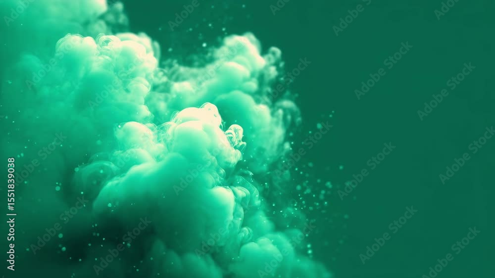 Poster green smoke cloud with soft texture and floating particles creating mysterious underwater atmosphere