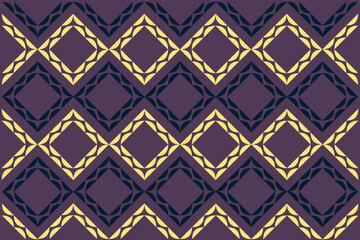 Fototapeta premium seamless pattern with golden ornament. Simple Indonesian ethnic style batik background featuring yellow and dark blue floral diamonds on purple. Design background floral art 