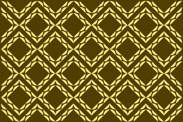 seamless pattern with golden ornament. Indonesian ethnic style batik background with a simple repeating gold floral diamond pattern on brown. Floral background design art 