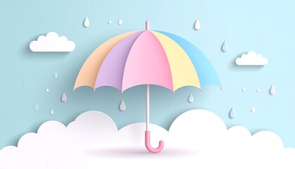 Colorful umbrella in the paper cut style.