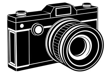 Silhouette Vector Art Illustration of Retro Camera Icon in Black and White Photographer Icon