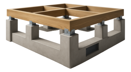 Crawl space foundations, elevating houses slightly from the ground, perfect for areas prone to moisture, allowing for ventilation and easy access to utilities.