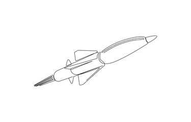 Continuous Line Drawing of a Rocket in Flight, Line drawing of a missile, Line drawing of a missile or rocket, Single-Line Drawing of a Missile Launch