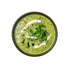 Creamy Zucchini Soup with Dill and Cream Topping - Overhead Shot