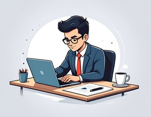 Busy Professional Working on Laptop Computer in Modern Office Environment