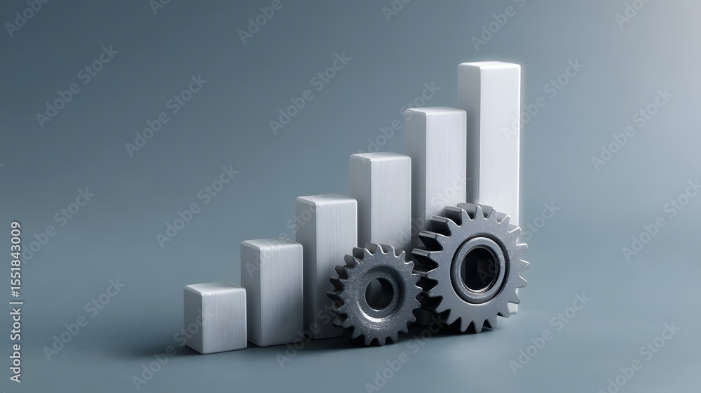 Poster gears transforming into graph bars representing growth and performance