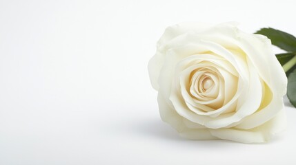 Single white rose on white background