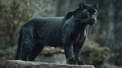 Obraz premium The black panther stands in a graceful and beautiful pose. Generative Ai