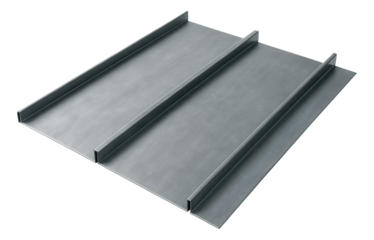 Zinc alloy roof panels with interlocking seams, perfect for a contemporary home.