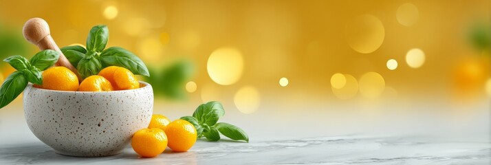 Modern kitchen with sunlit ambiance featuring a ceramic bowl of fresh citrus and herbs on a wooden counter for bright lifestyle and wellness branding images and home decor inspiration