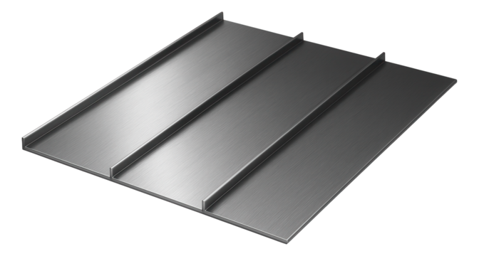 Seamless stainless steel roofing for a minimalist industrial building.