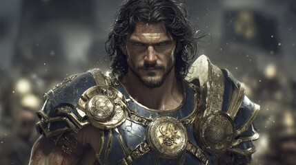 A Chinese swordsman of the 3rd century BC, dressed in silk armor and armed with a broad sword, is seen standing near the Great Wall