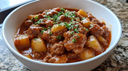 Goulash - meat, spuds.