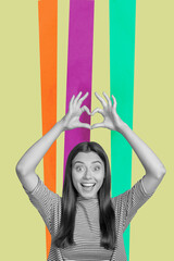 Image 3d zine vertical banner collage of happy hipster girl guy dance weekend disco vintage...