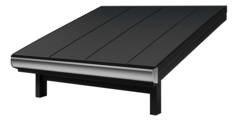 Flat roof with a sloped design for efficient rainwater collection and drainage in a countryside retreat.