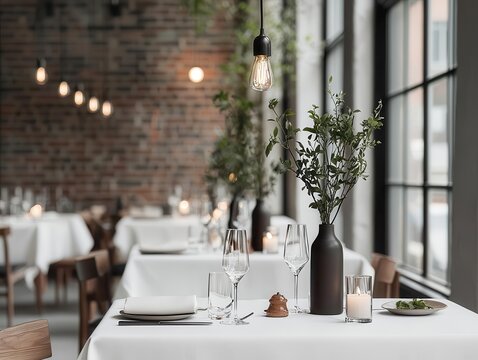 Intimate wedding dinner at a boutique modern venue with highend decor, candlelit tables, and stylish, minimalistic aesthetics