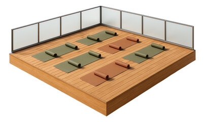 Flat roof with a dedicated space for rooftop yoga classes in a wellness center.