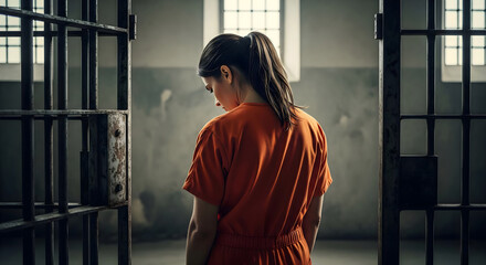 Female inmate in orange jumpsuit