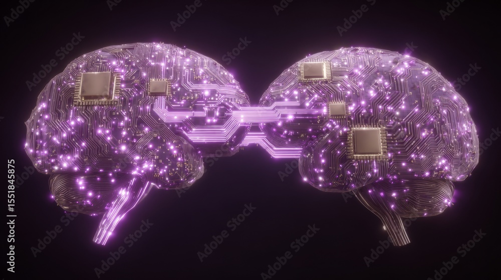 Poster the fusion of human intelligence and machine learning is illustrated by a human brain aglow with pro
