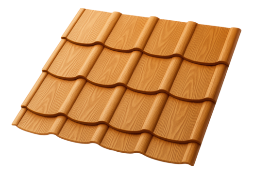 Composite tile roofing with wood grain texture for a log cabin aesthetic in a forest retreat