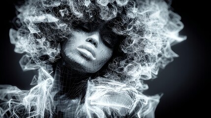 A black background serves as the setting for a wireframe image of a human head in profile