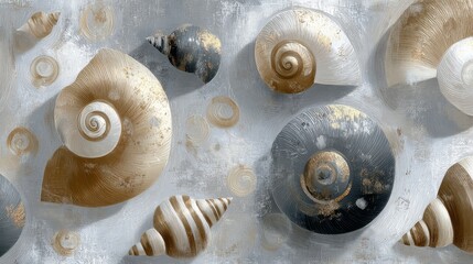 An organic pattern is formed by the natural arrangement of beige and brown seashells, perfect for beach events and marine life celebrations