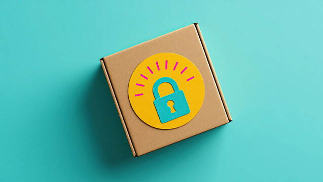 Secure Delivery A Cardboard Box with a Padlock Symbol Ensuring Safe and Protected Shipping Representing Security Reliability and Trust in Logistics and Commerce - Powered by Adobe