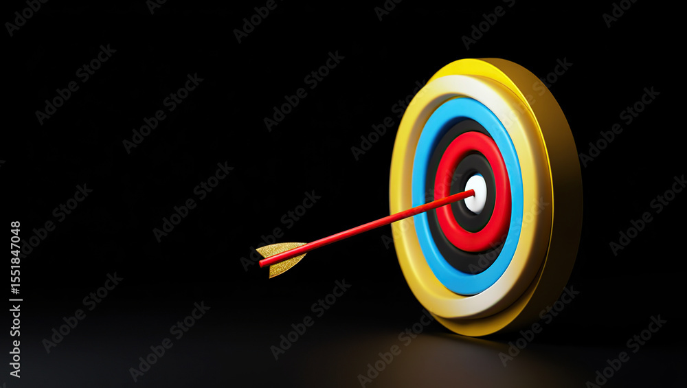 Poster a precise hit an arrow strikes the bullseye on a colorful target achieving success and accuracy in a