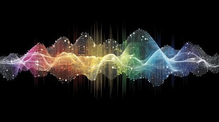 Featuring a vibrant and dynamic abstract design, the Retro Rainbow Wave showcases a distinctive wavy rainbow pattern on a black background, rendering it suitable for projects that require a vintage,