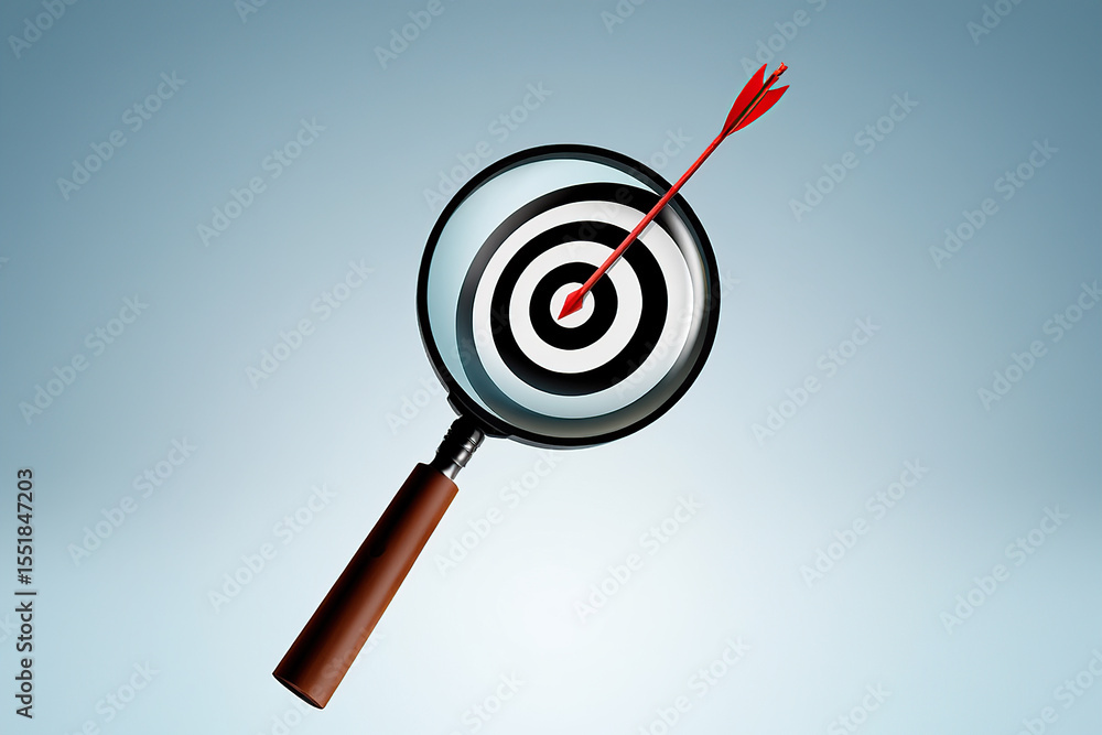 Poster magnifying glass focusing on target a conceptual image of precision and accuracy in business strateg