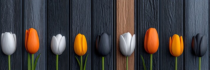 A wooden backdrop serves as the foundation for a retro-themed Women's Day design that incorporates feminist artivism, spring blooms, and whimsical fonts