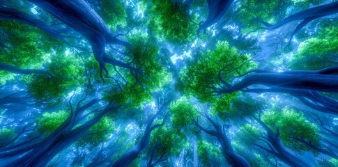 Vibrant Green Woods with Sunbeams Penetrating the Foliage Symbolizing ESG, ECO Friendly, Net Zero, and Carbon Neutral Principles