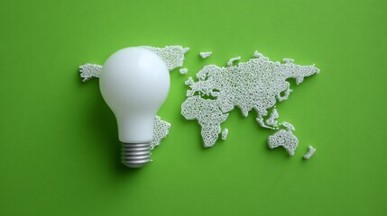 A world map outline with a light bulb above it is a symbol for global innovation and ideas