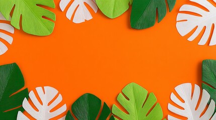 Vibrant foliage from the tropics set against backdrops of bright green and orange hues for abstract artistic creations
