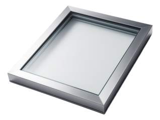 A fixed skylight window with an aluminum frame, designed for a minimalist urban studio to allow continuous daylight.