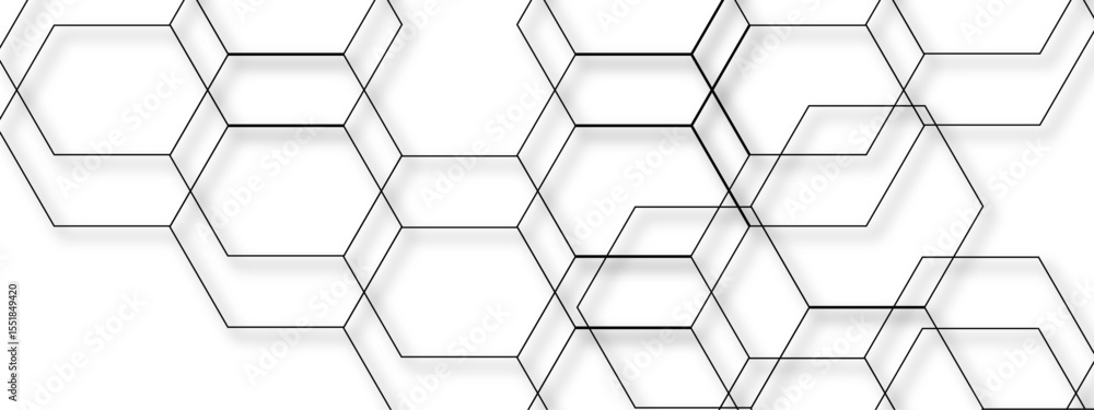 Poster abstract seamless geometric background with interconnected hexagons outlined in thin gray lines on a