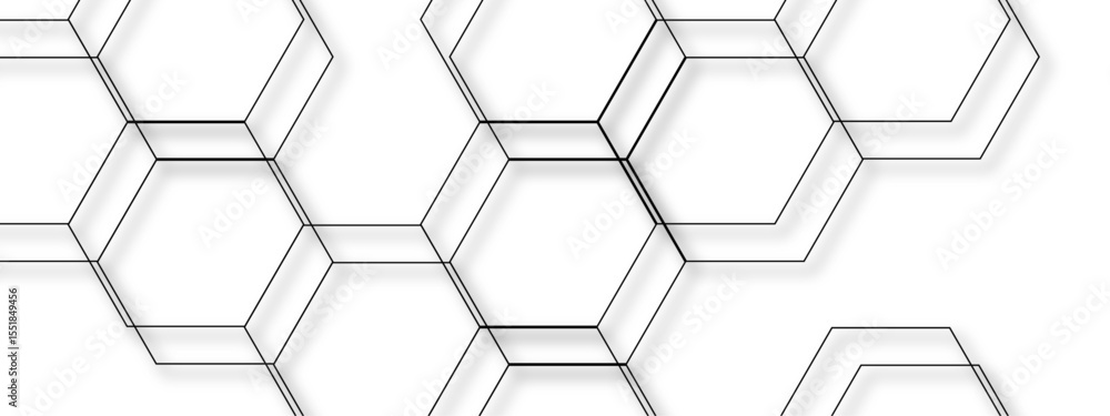 Poster abstract seamless geometric background with interconnected hexagons outlined in thin gray lines on a