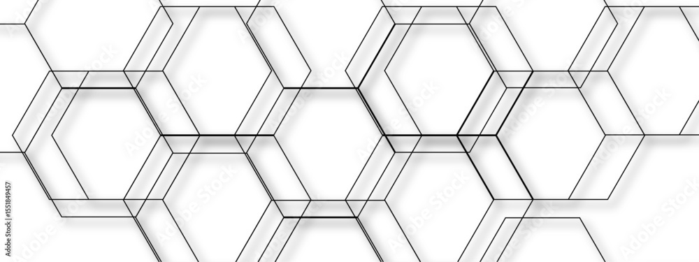 Poster abstract seamless geometric background with interconnected hexagons outlined in thin gray lines on a