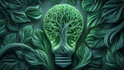 The depiction of a tree within a lightbulb, enveloped by greenery, advocates for the adoption of green energy and increased environmental awareness on the occasions of World Environment Day and Earth