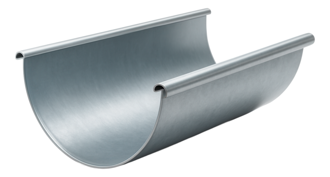 Half-round zinc gutter for a modern townhouse, combining sleek lines with high resistance to corrosion.