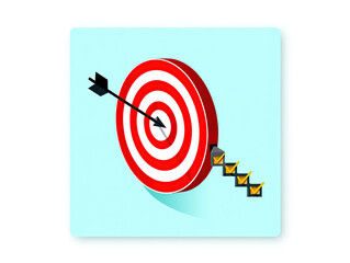 Strategic Progress An Illustration of an Arrow Hitting a Red Target with Checkmarks Ascending Symbolizing Step by Step Achievement and Project Completion on Light Blue