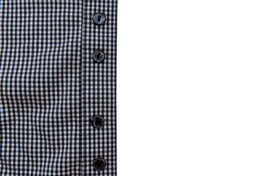 Part, piece of checkered shirt on white background. Shirt isolate