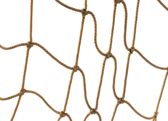 Torn Football or tennis net. Rope mesh on a white background close-up