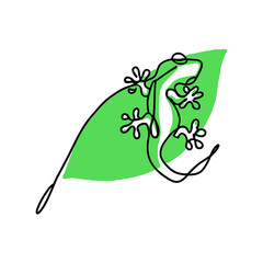 Minimalist Gecko on a Leaf Line Art