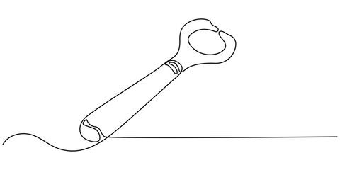 Classic bottle opener with wooden handle continuous one line drawing, Bottle opener, Classic bottle opener with wooden handle isolated on transparent background, cut out, Classic bottle opener