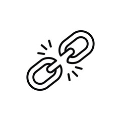 Broken Chain Link Icon Symbolizing Disconnection Weakness or Failure in Black and White
