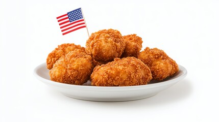Crispy Breaded Chicken Nuggets with American Flag Garnish