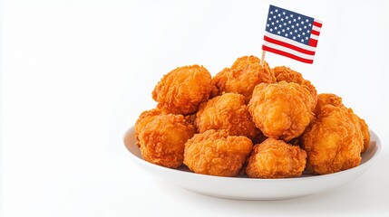 Crispy Fried Chicken Nuggets with American Flag