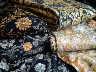Intricate arts and crafts fabric with dark florals baroque motifs and mystical accents for whimsigothic style