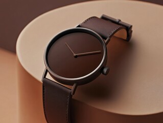 Minimalist watch design in mocha tones with sleek metallic details soft matte textures elegance
